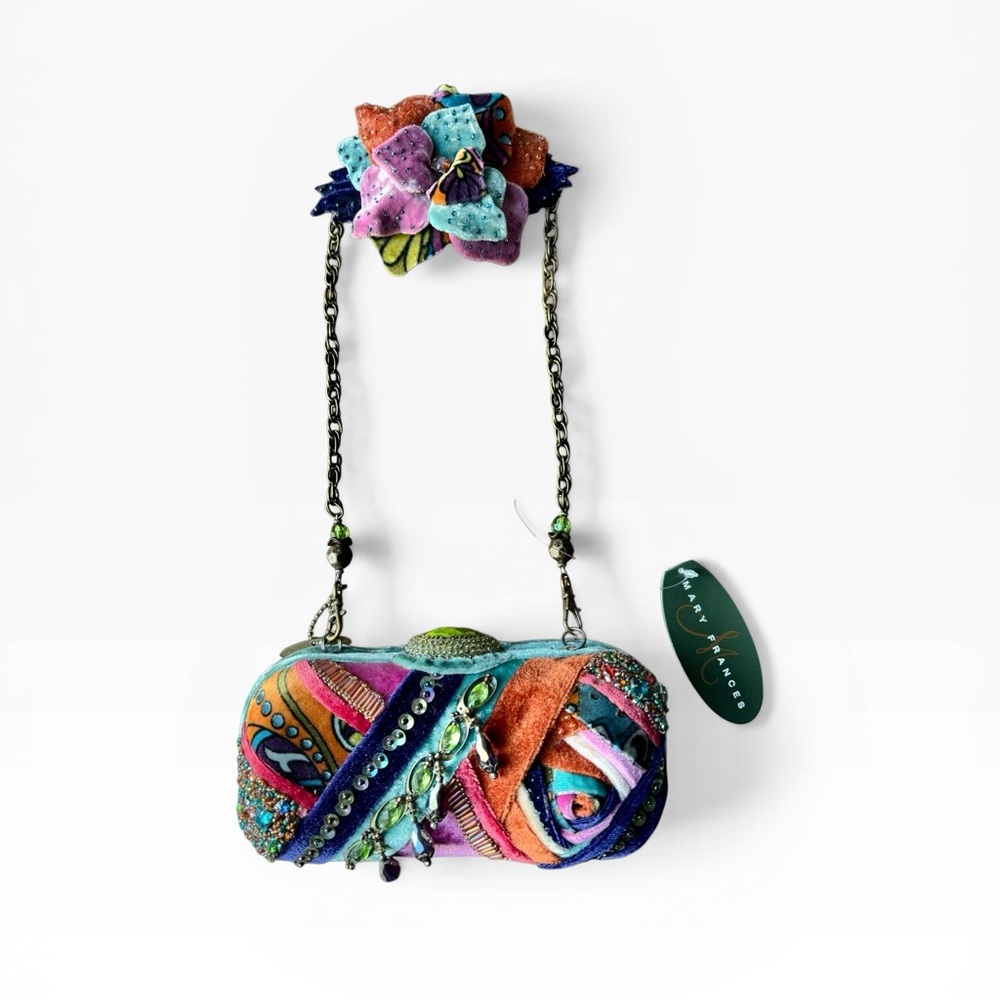 NWT Mary Frances Beaded Velvet Patchwork "Rose" Clutch & Crossbody